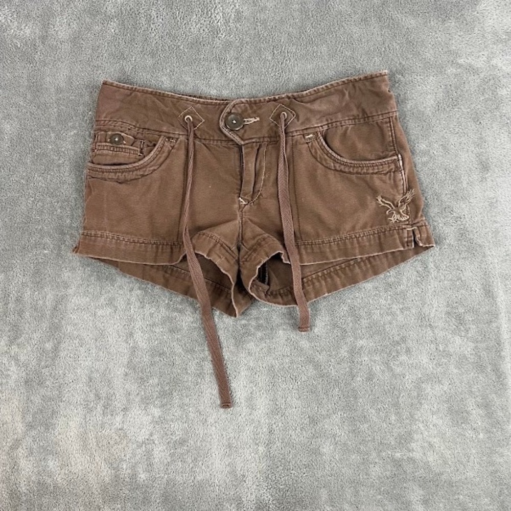 Vintage Y2K American Eagle Brown Cargo Micro Mini Shorts Womens 0 Indie Sleaze